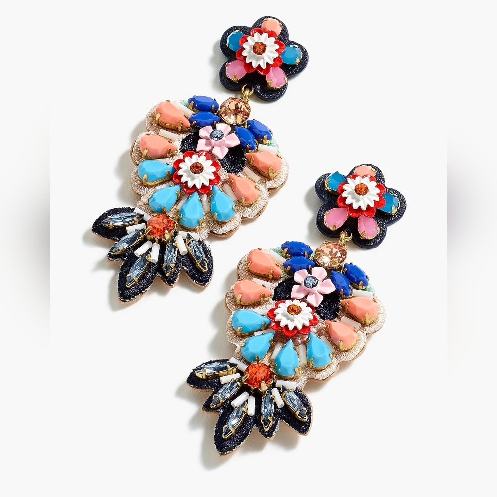 J. Crew Embroidered Floral Leather Backed Earrings